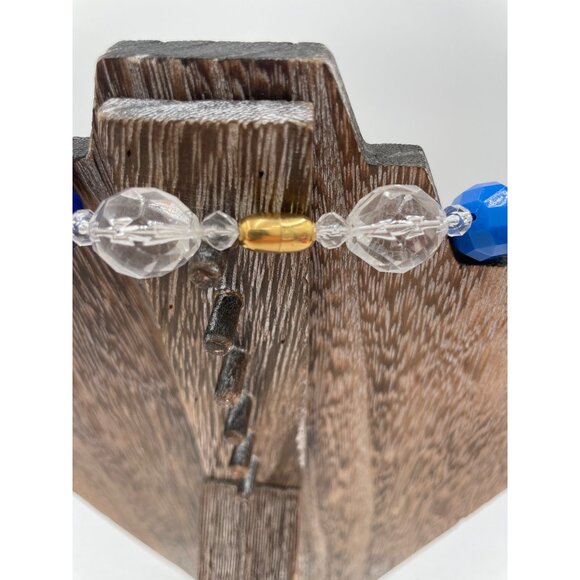 Vintage Blue & Clear Faceted Bead Necklace 1950's Gold Clasp For Women - Picture 3 of 5